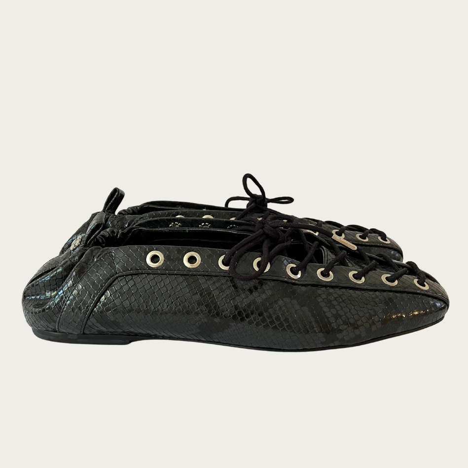 Ganni EYELET Lace Up Ballet Flats Size 39.
