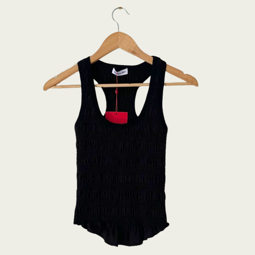 Peachy Den BNWT DEBA Shirred Tank in Onyx Size S.
