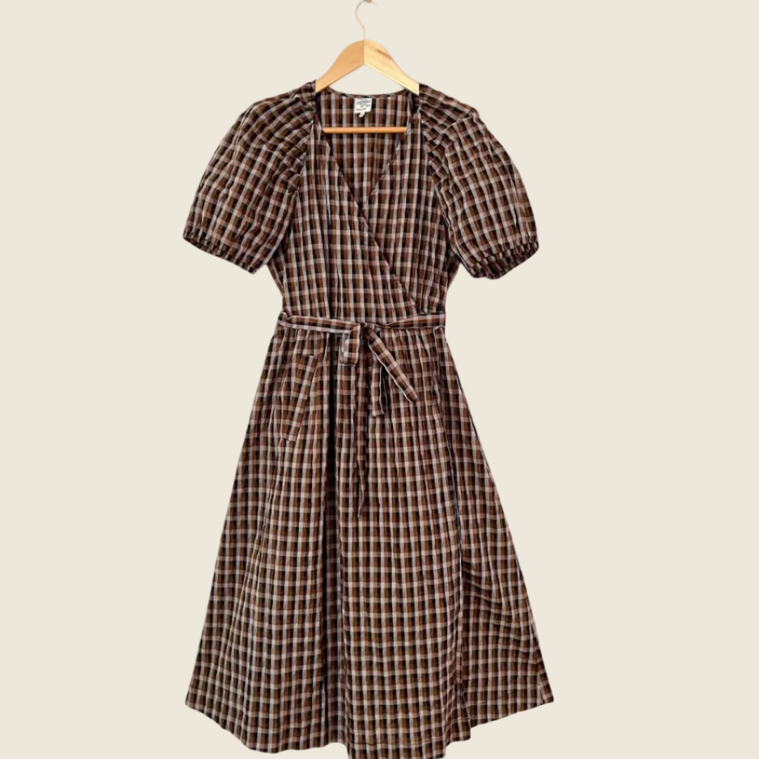 Baum Und Pfertgarten ADALAINE Puff Sleeve Dress in Tobacco Size 40/AU12-14.