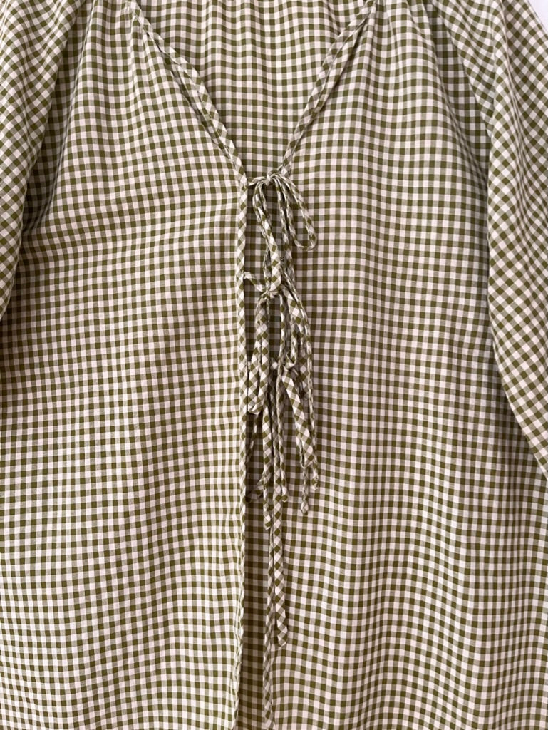 Ruby NZ Tie Front Gingham Top in Green.