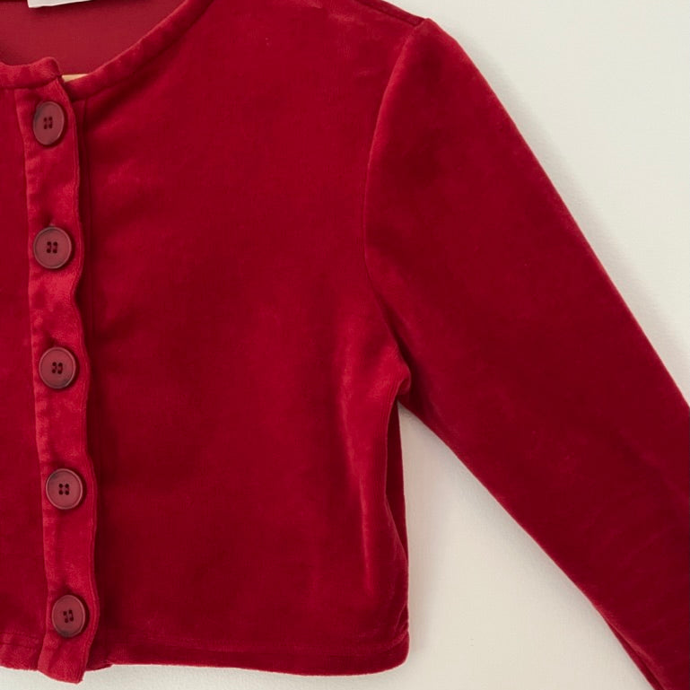 Peachy Den CELESTE Velour Cardigan in Scarlet.