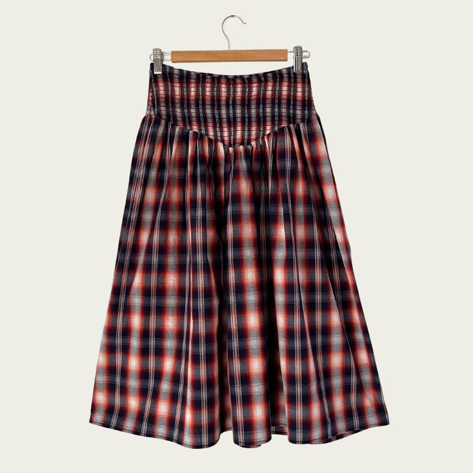 Après Studios Shirred Midi in Grape Plaid Size S.