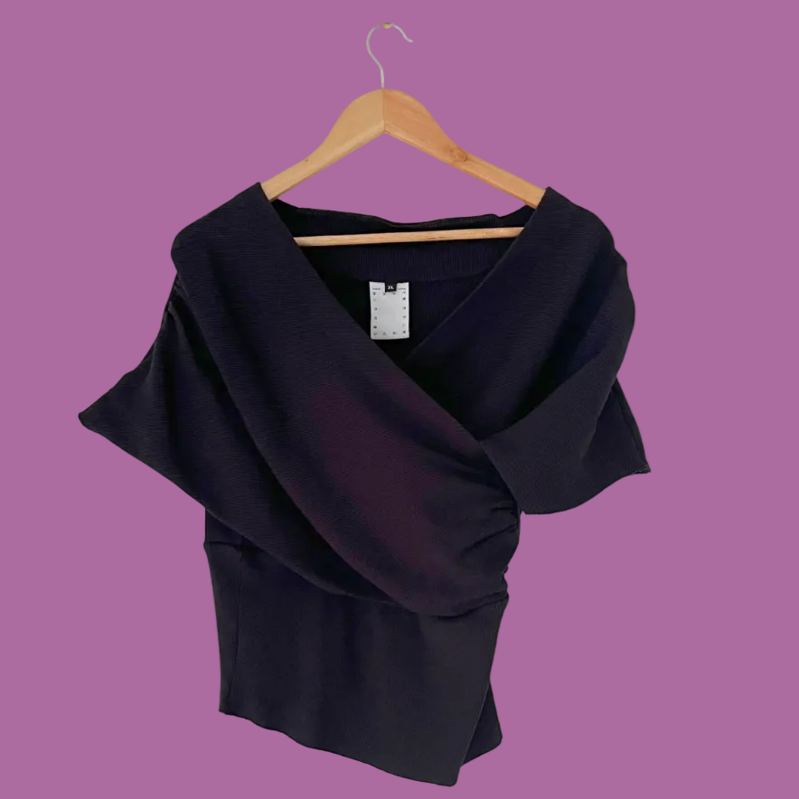 ITADAKI Kimono Ribbed Top in Black Size XL.