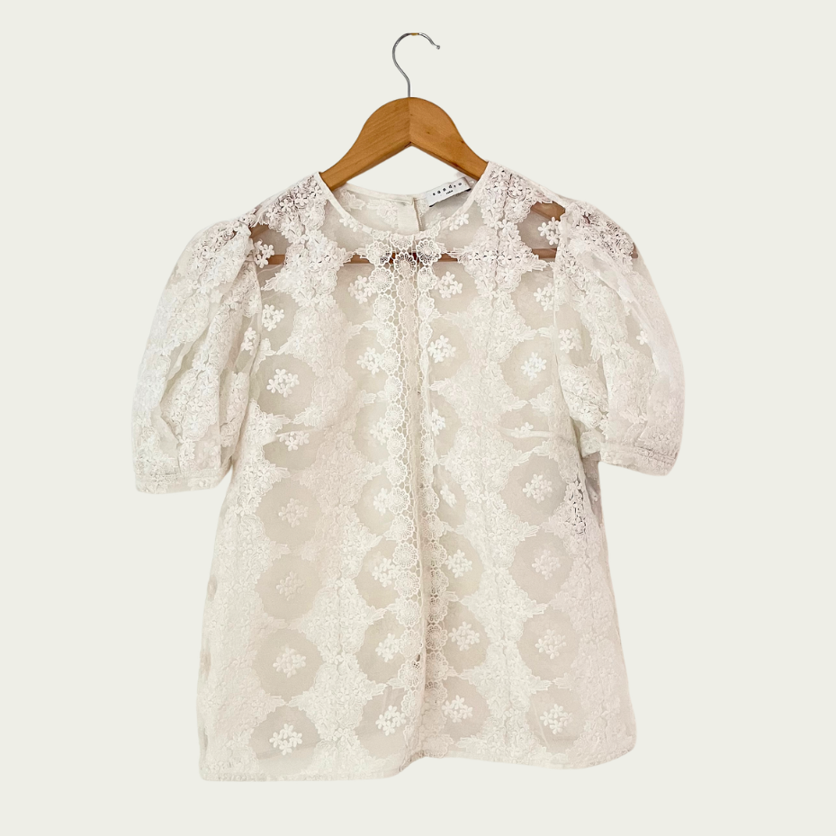 Sandro ESPERANCE Sheer-Inset Lace Top Size S.