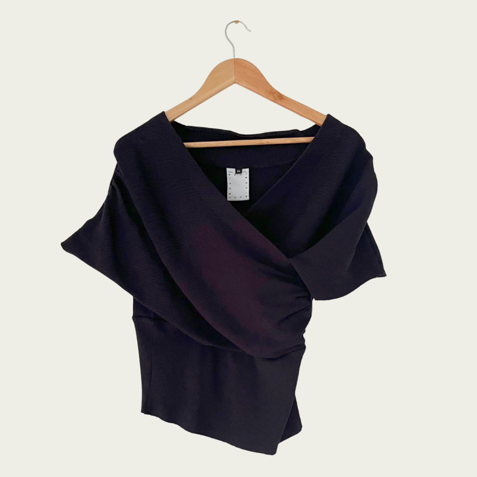 ITADAKI Kimono Ribbed Top in Black Size XL.
