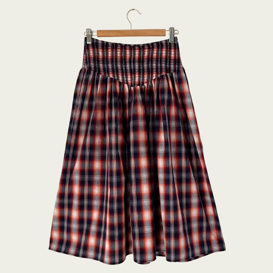 Après Studios Shirred Midi in Grape Plaid Size S.