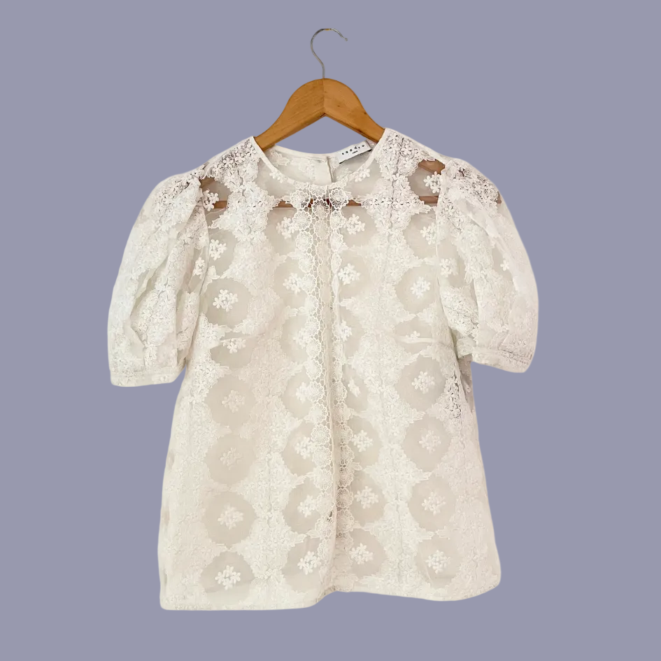 Sandro ESPERANCE Sheer-Inset Lace Top Size S.