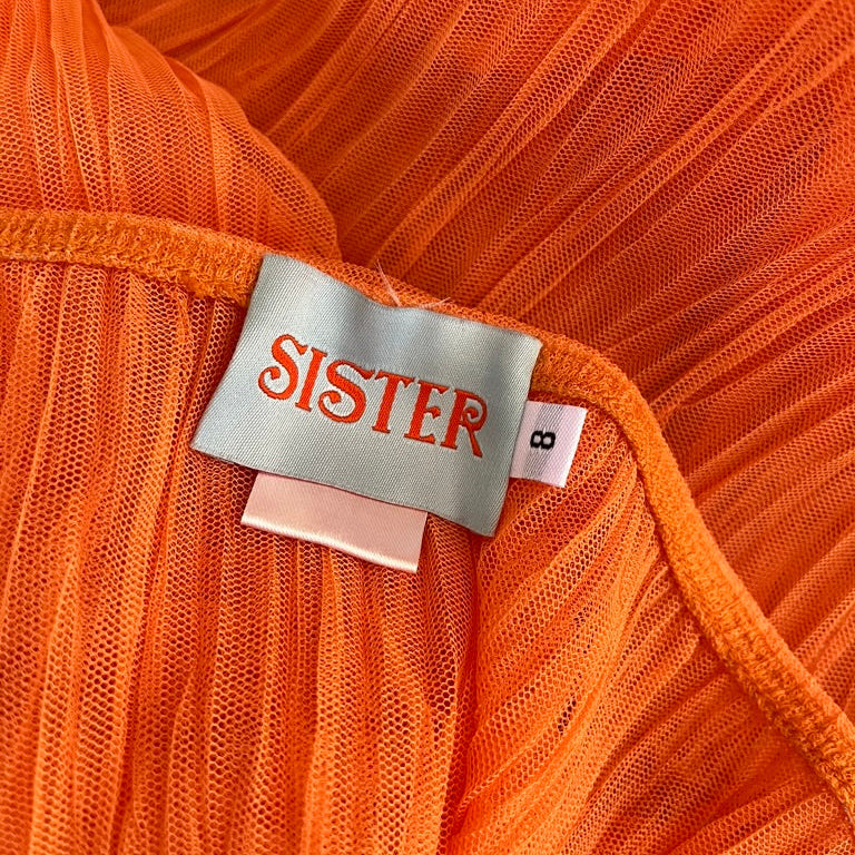 Sister Studios Sheer Tiered Maxi Skirt in Orange.