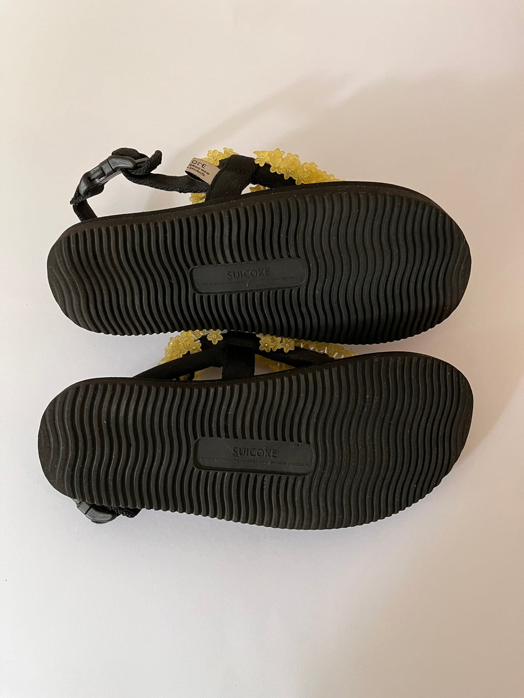 Cecile Behansen x Suicoke KAT Sandals in Black/Yellow.