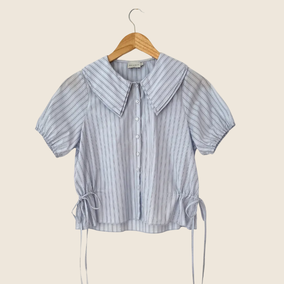 Deiji Studios DOUBLE COLLAR Shirt in Mineral Stripe Size XS.
