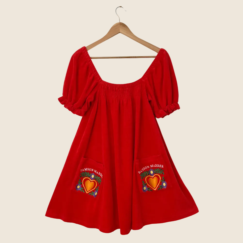 Damson Madder AVA Embroidered Towelling Mini Dress Size 12.