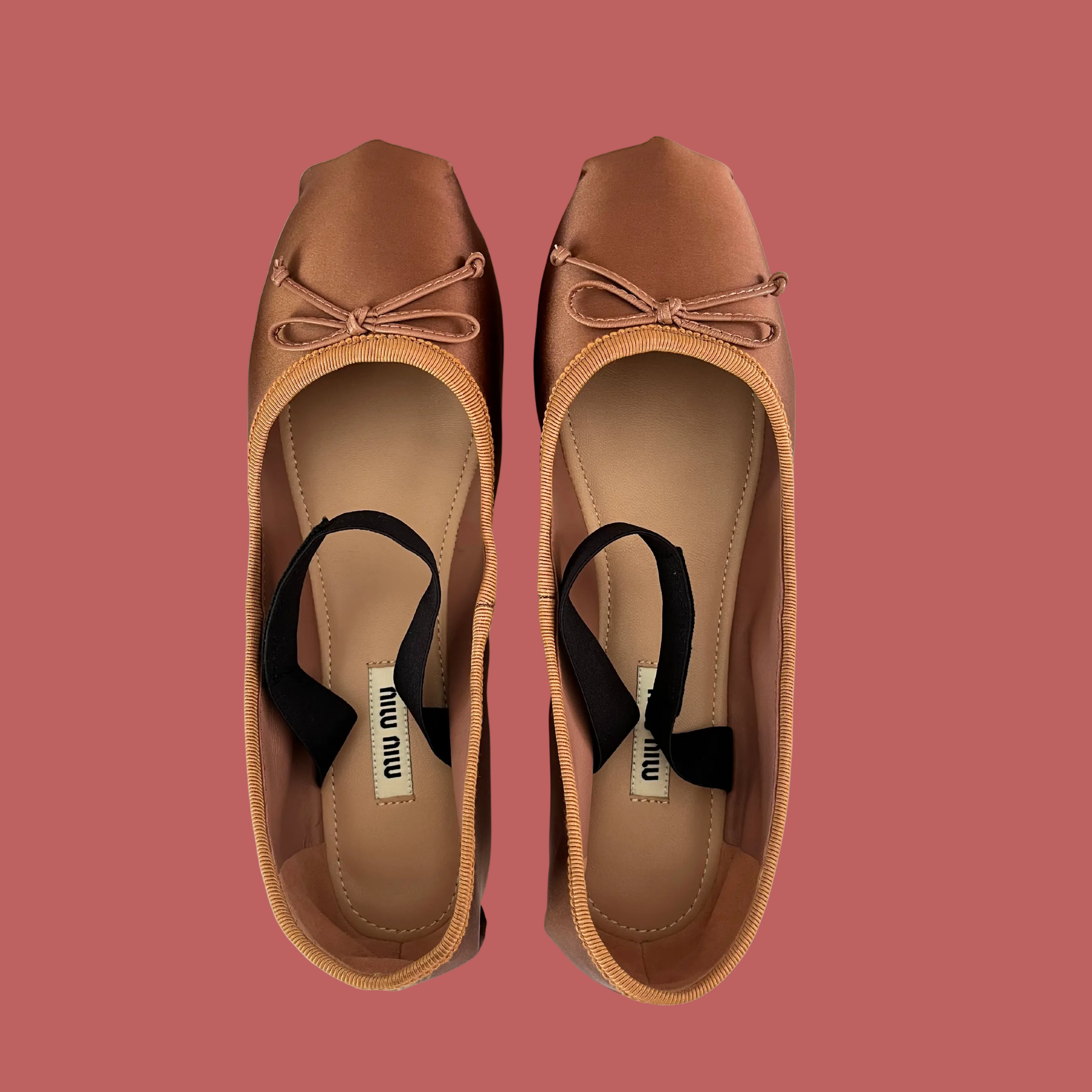 Miu Miu Satin Ballerina Flats in Cocoa Brown.