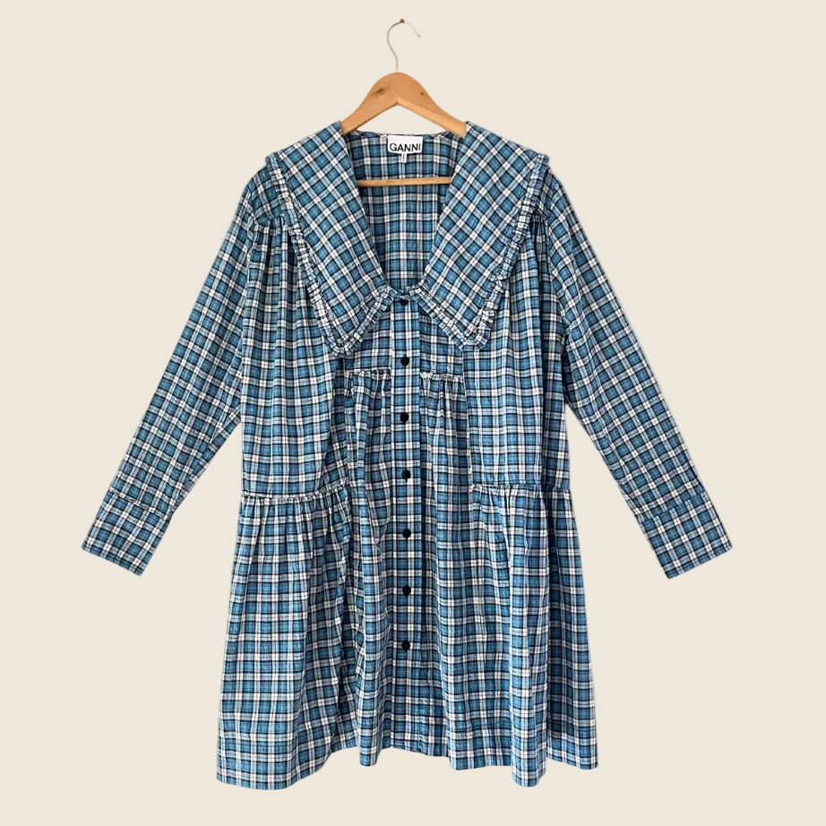 Ganni Checked Mini Dress Size 38/AU10.