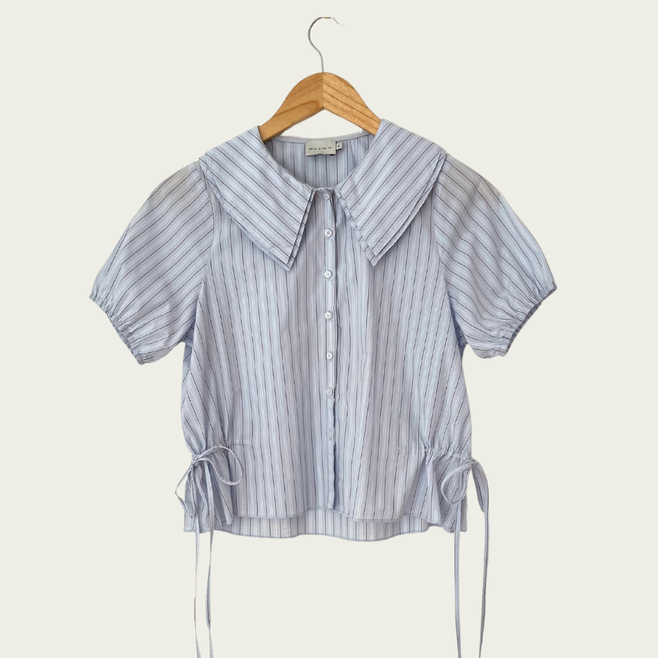 Deiji Studios DOUBLE COLLAR Shirt in Mineral Stripe Size XS.