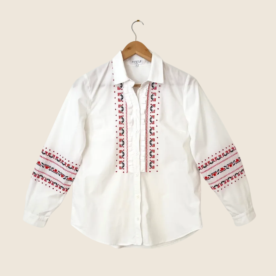 Claudie Pierlot Embroidered Folk Blouse Size 36/AU8.