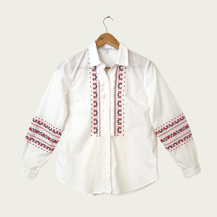 Claudie Pierlot Embroidered Folk Blouse Size 36/AU8.