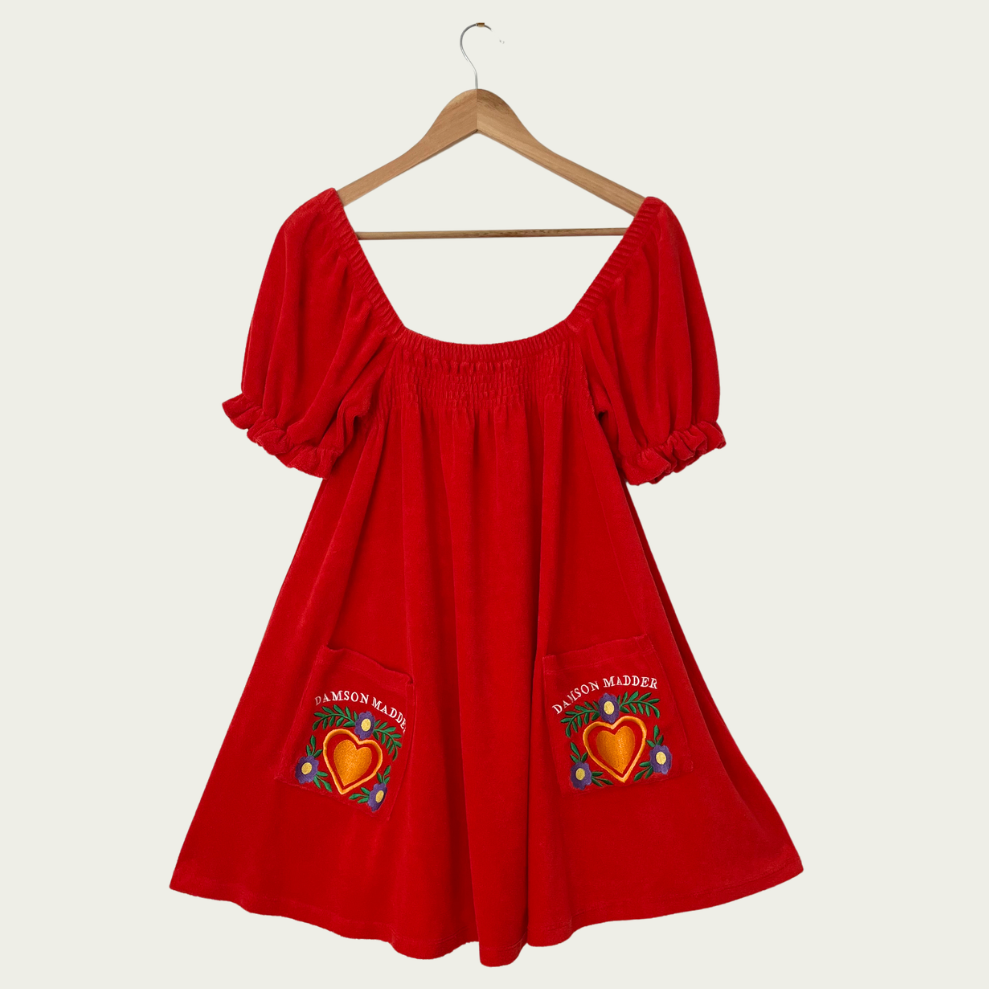 Damson Madder AVA Embroidered Towelling Mini Dress Size 12.