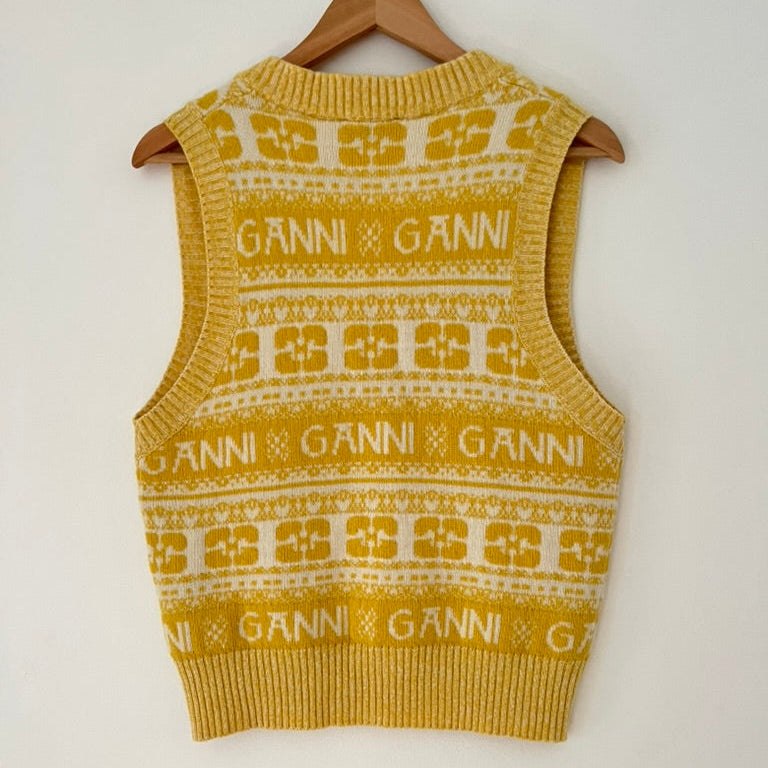 Ganni Logo Intarsia Wool Mix Vest Size S.