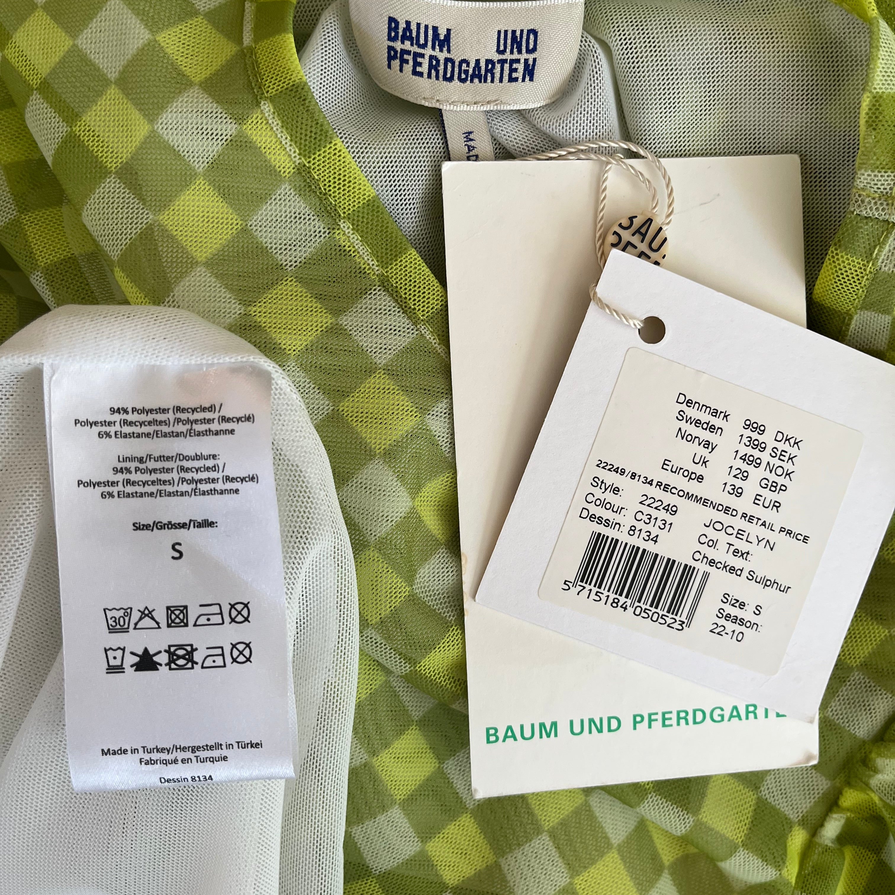 Baum Und Pferdgarten BNWT JOCELYN Dress in Checked Sulphur.