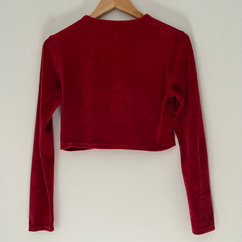 Peachy Den CELESTE Velour Cardigan in Scarlet.