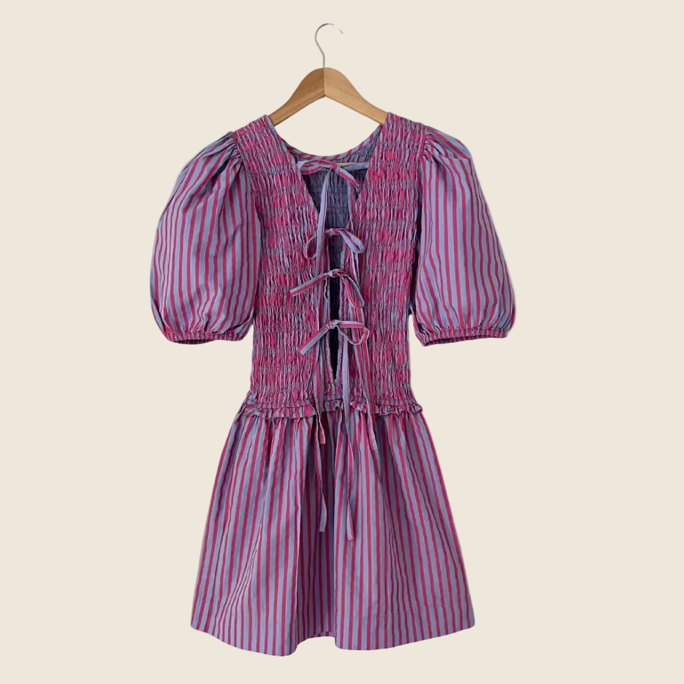 Damson Madder BLUEBELLE Shirred Mini Dress Size 8.