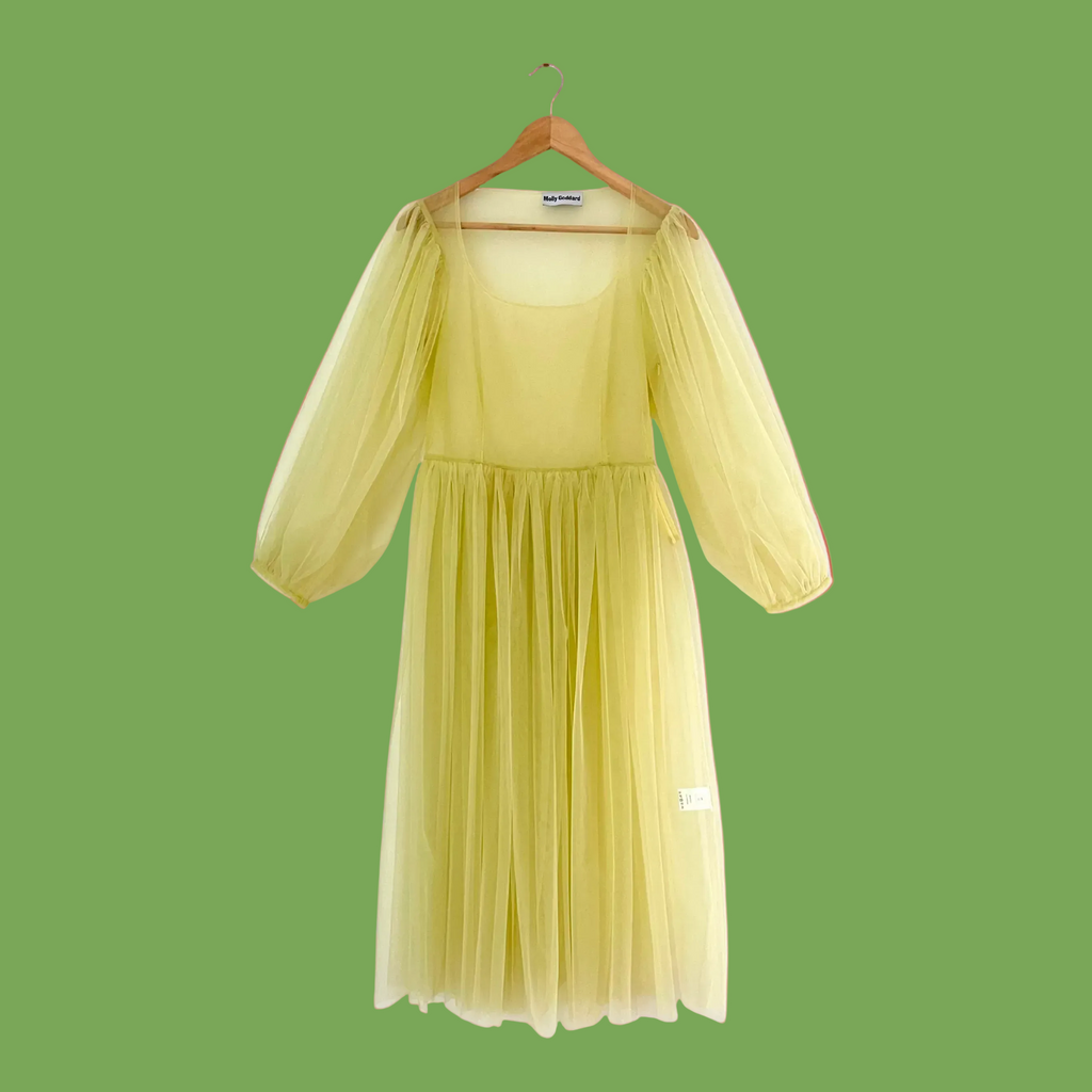 Molly Goddard BRONWYN Balloon-sleeve Tulle Midi Dress In Yellow.