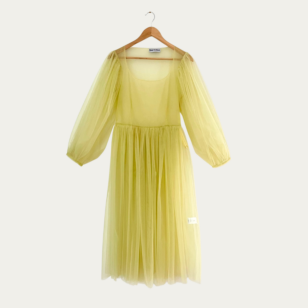 Molly Goddard BRONWYN Balloon-sleeve Tulle Midi Dress In Yellow.