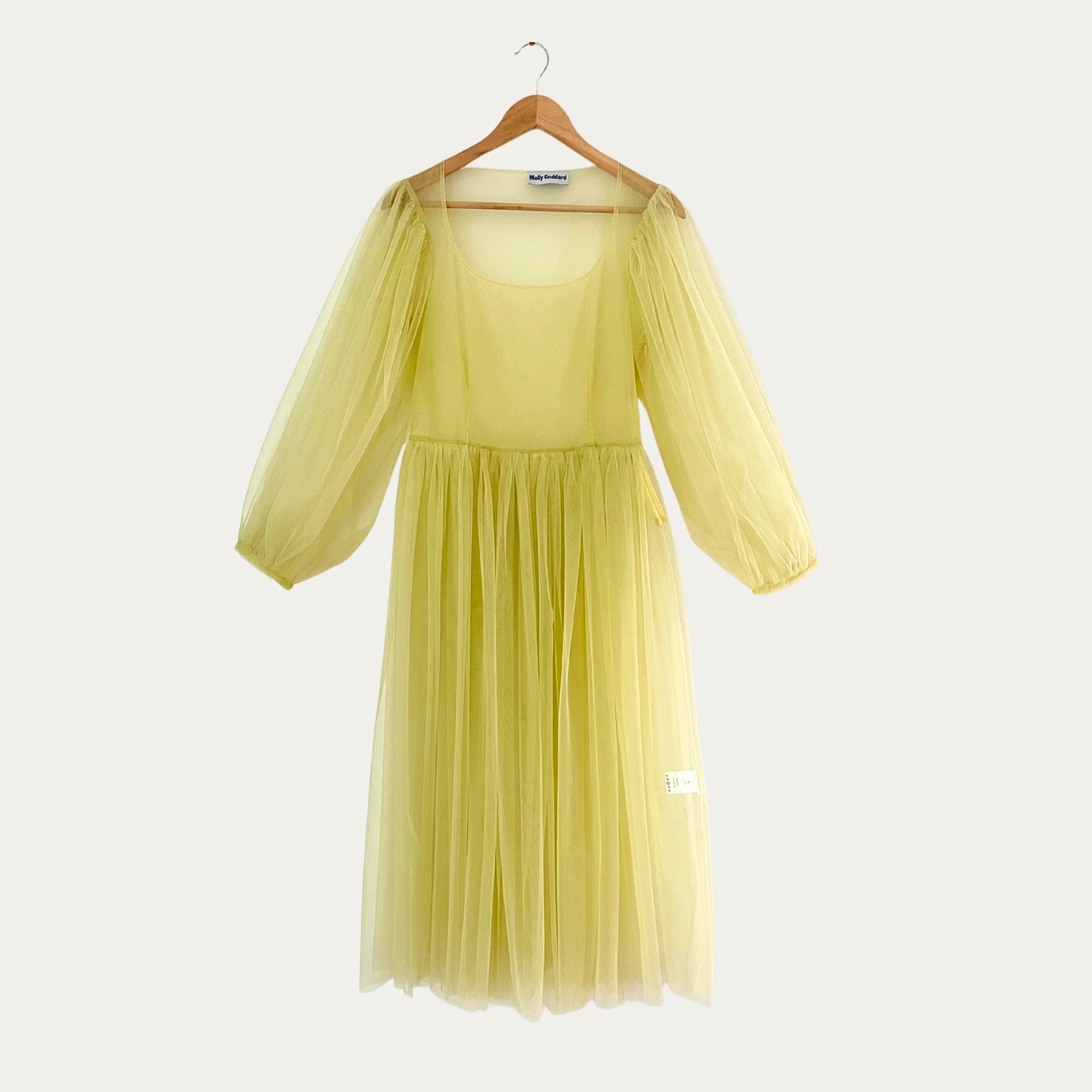 Molly Goddard BRONWYN Balloon-sleeve Tulle Midi Dress In Yellow.