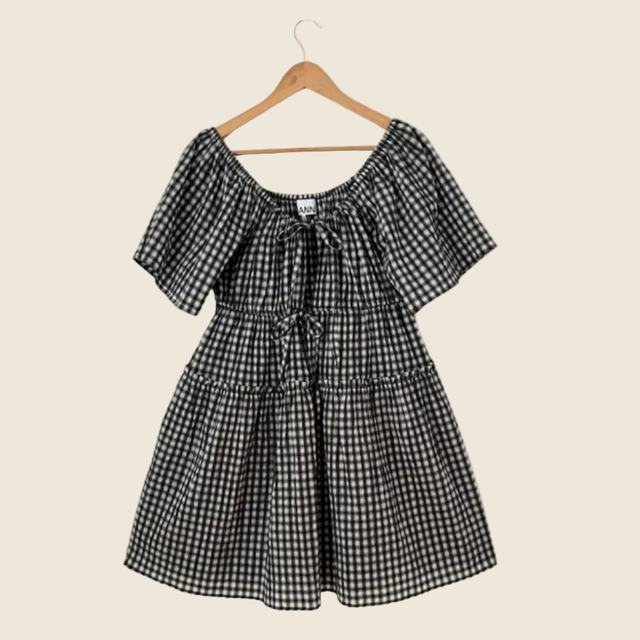 Ganni Seersucker Checked Mini Dress Size 40/AU12-14.