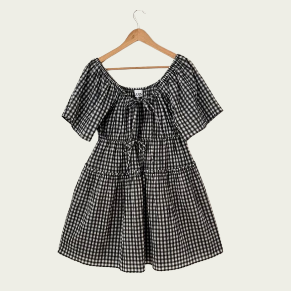 Ganni Seersucker Checked Mini Dress Size 40/AU12-14.