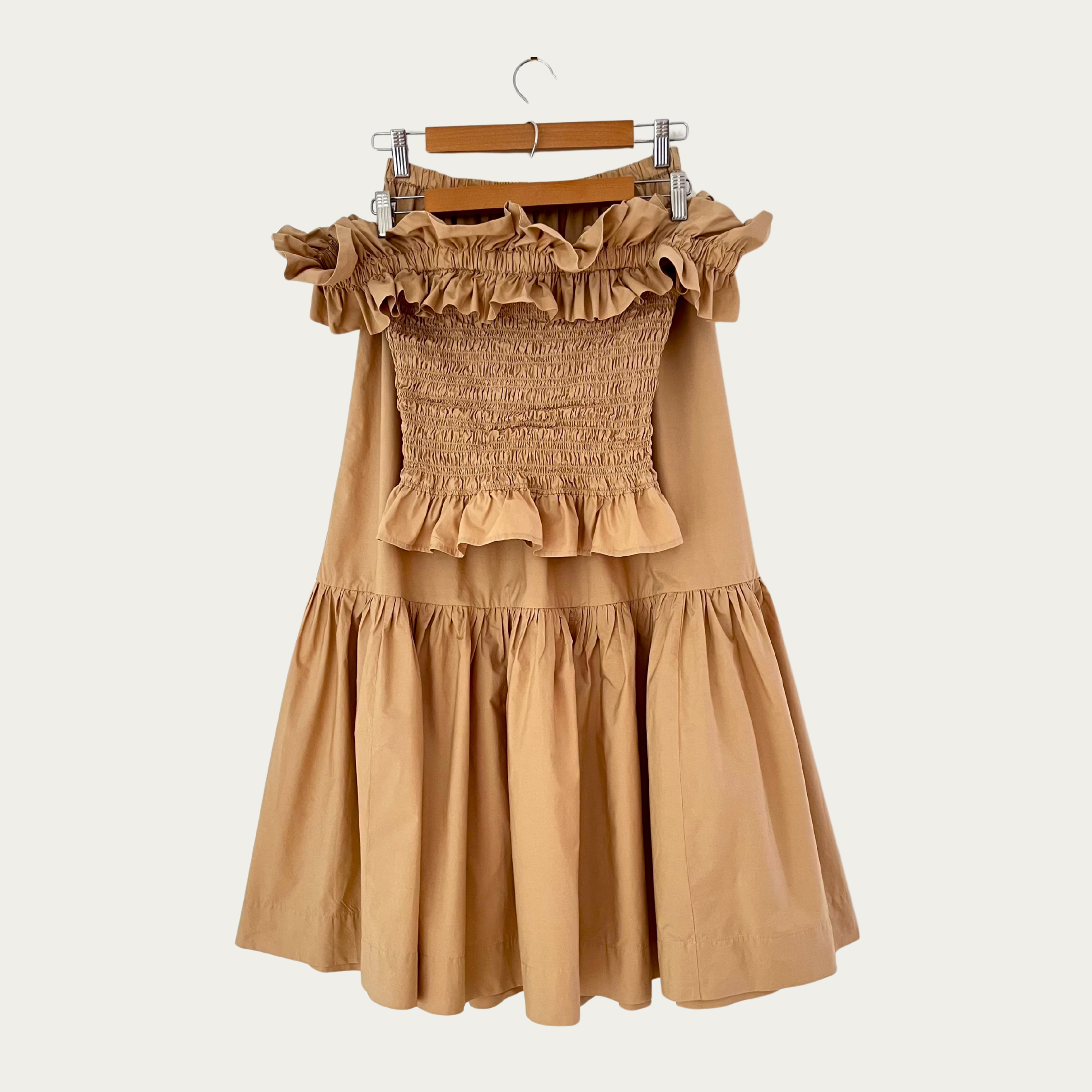 Ganni Smocked Top/Flounce Skirt Set in Curds and Whey Size 38/M.