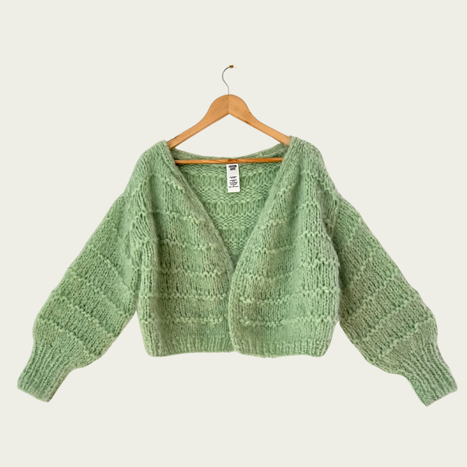 Frisson Knits BECCA Cardigan in Mint One Size.