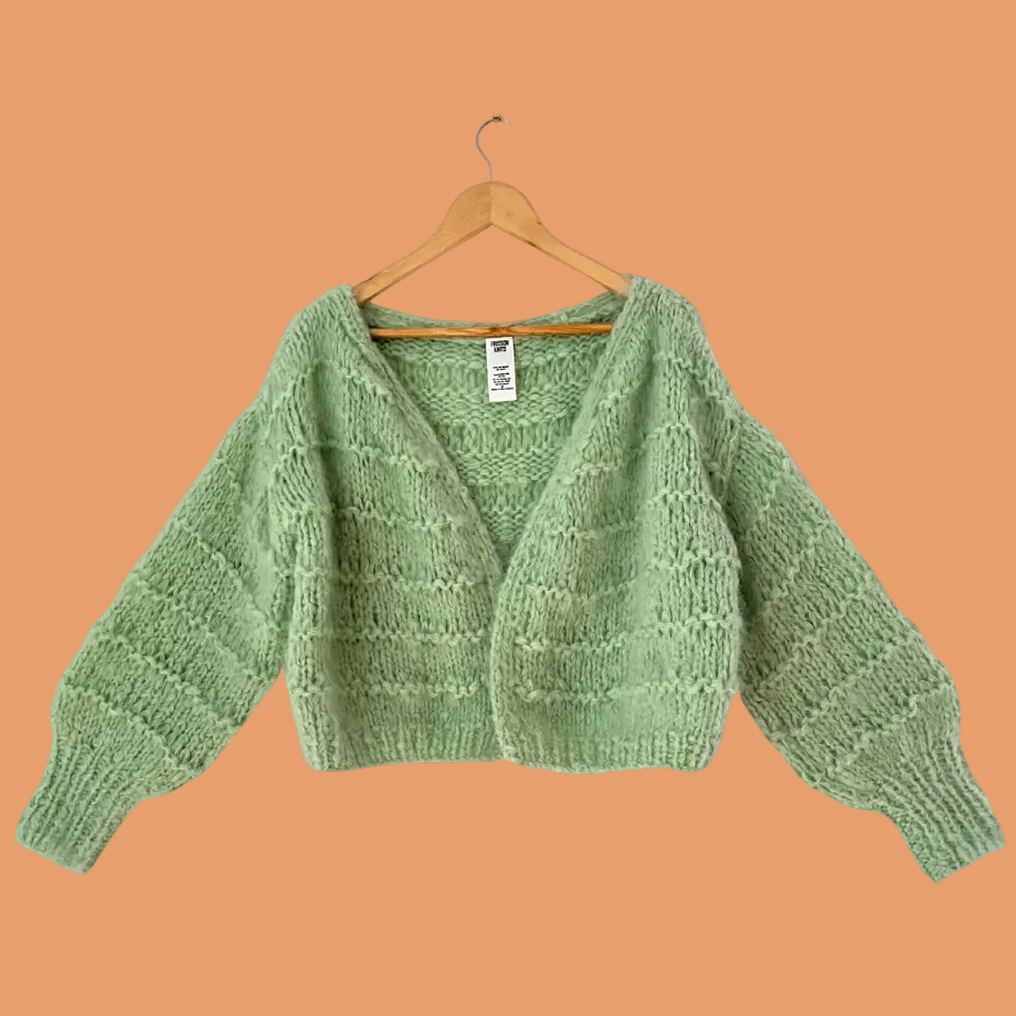 Frisson Knits BECCA Cardigan in Mint One Size.