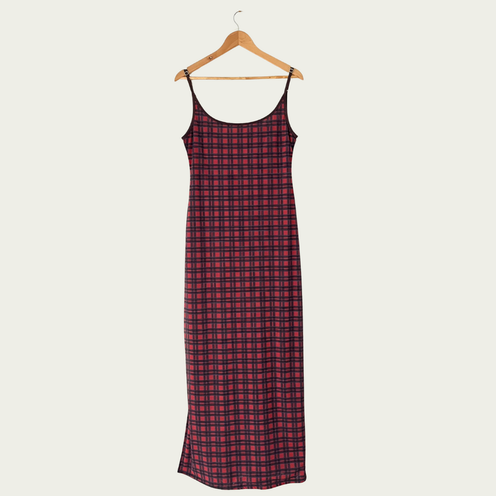 Katharina Lou Reversible Mesh Dress in Brown/Red Plaid Size L.