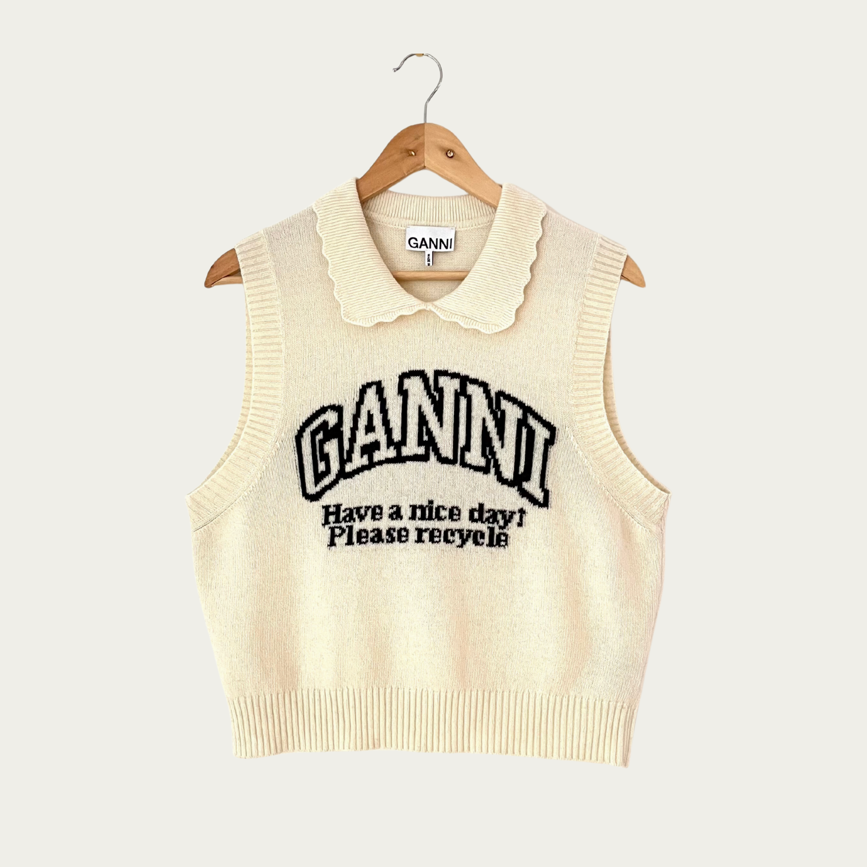 Ganni Graphic Wool Mix Collar Vest Size L.