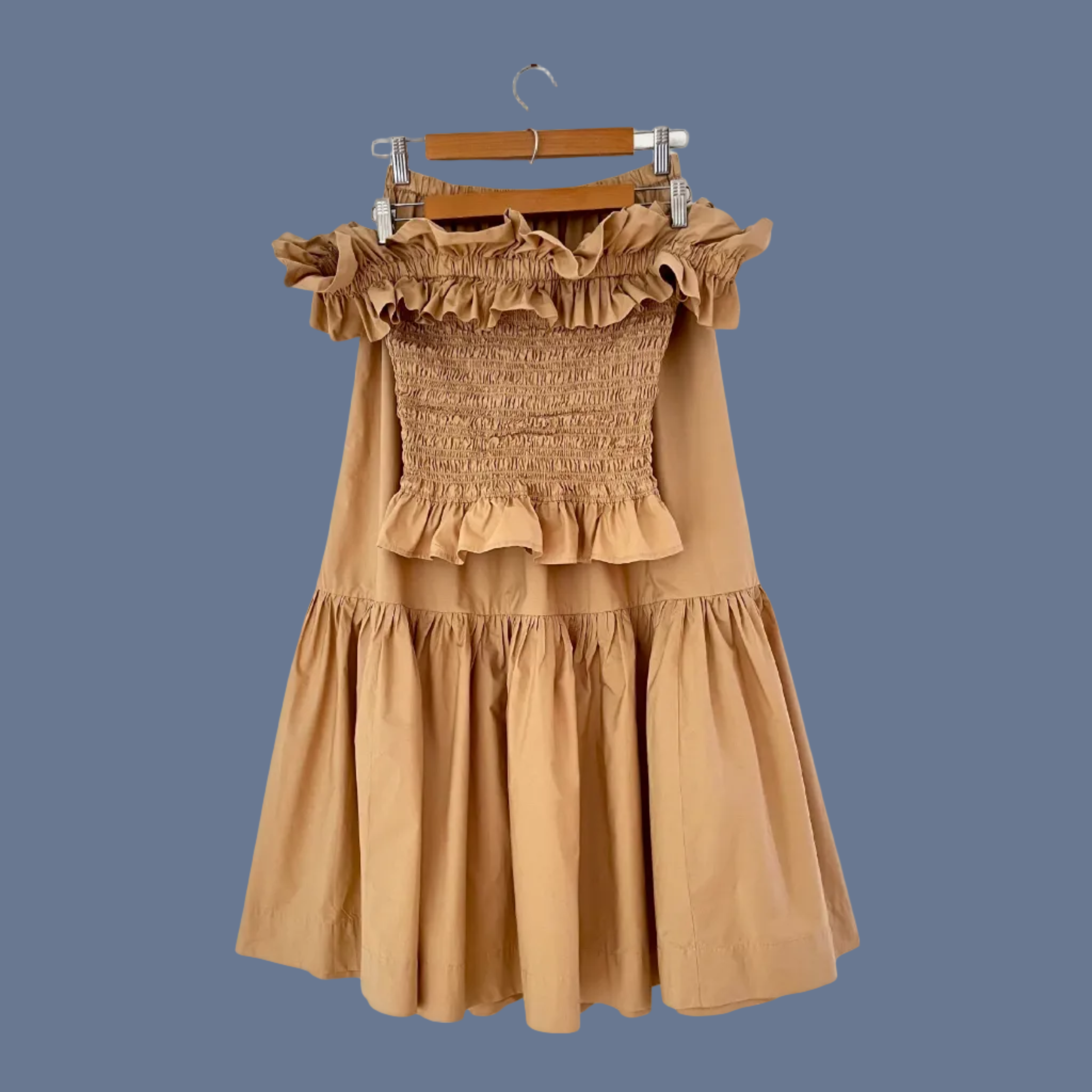 Ganni Smocked Top/Flounce Skirt Set in Curds and Whey Size 38/M.
