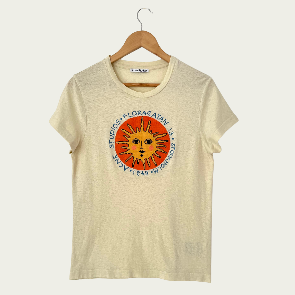 Acne Studios Yellow Sun Embroidery Tee Size M.