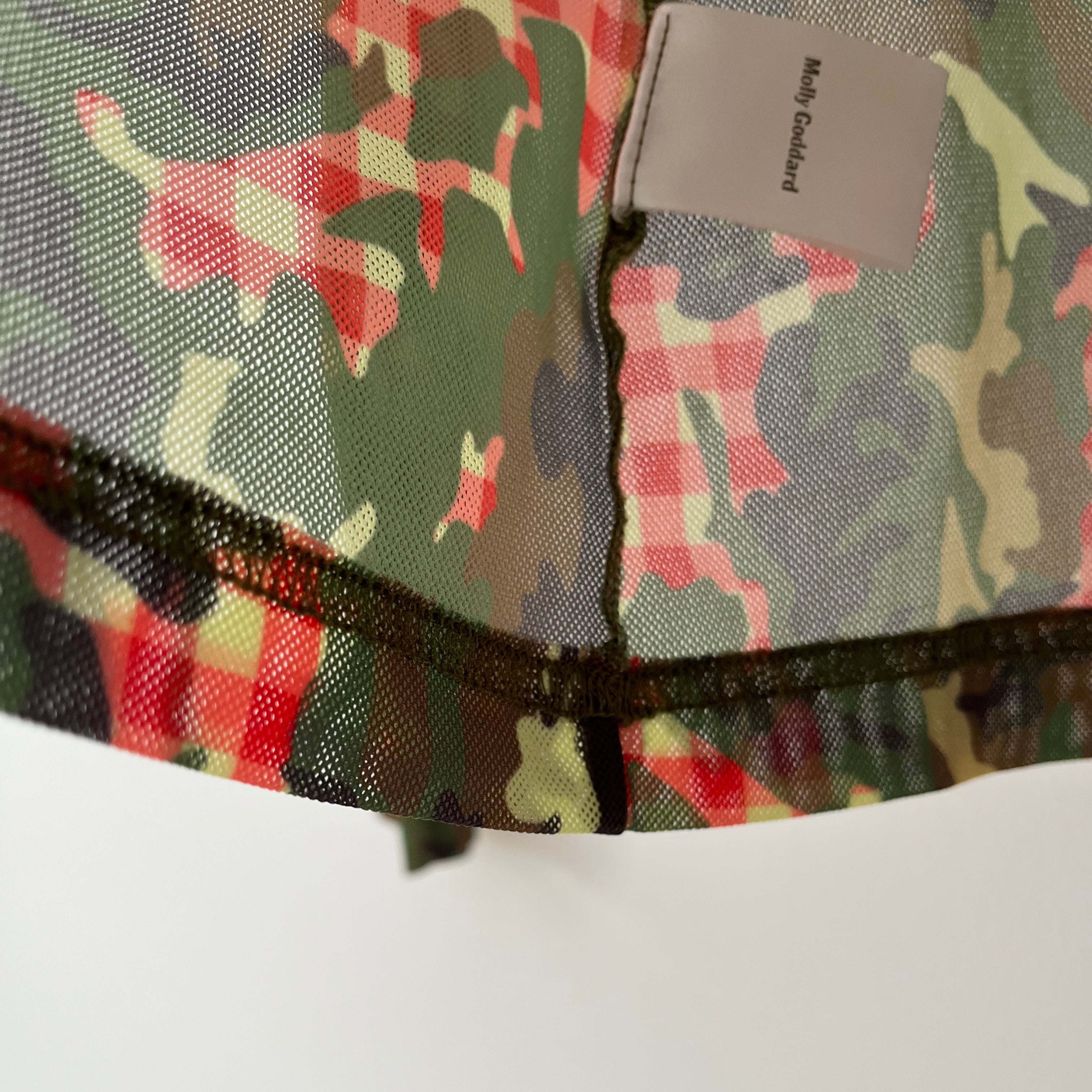 Molly Goddard FREDDIE Camo Gingham Print Mesh Top In Green.