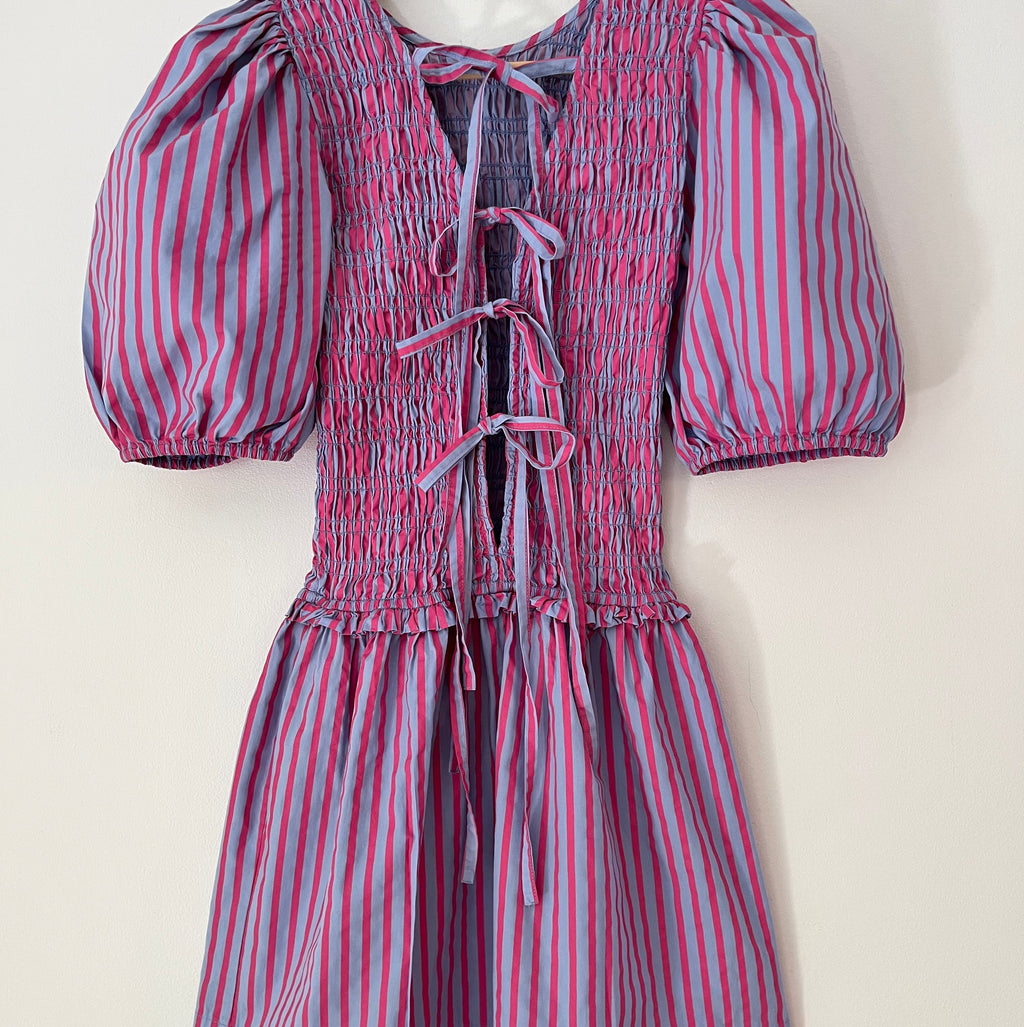 Damson Madder BLUEBELLE Shirred Mini Dress Size 8.