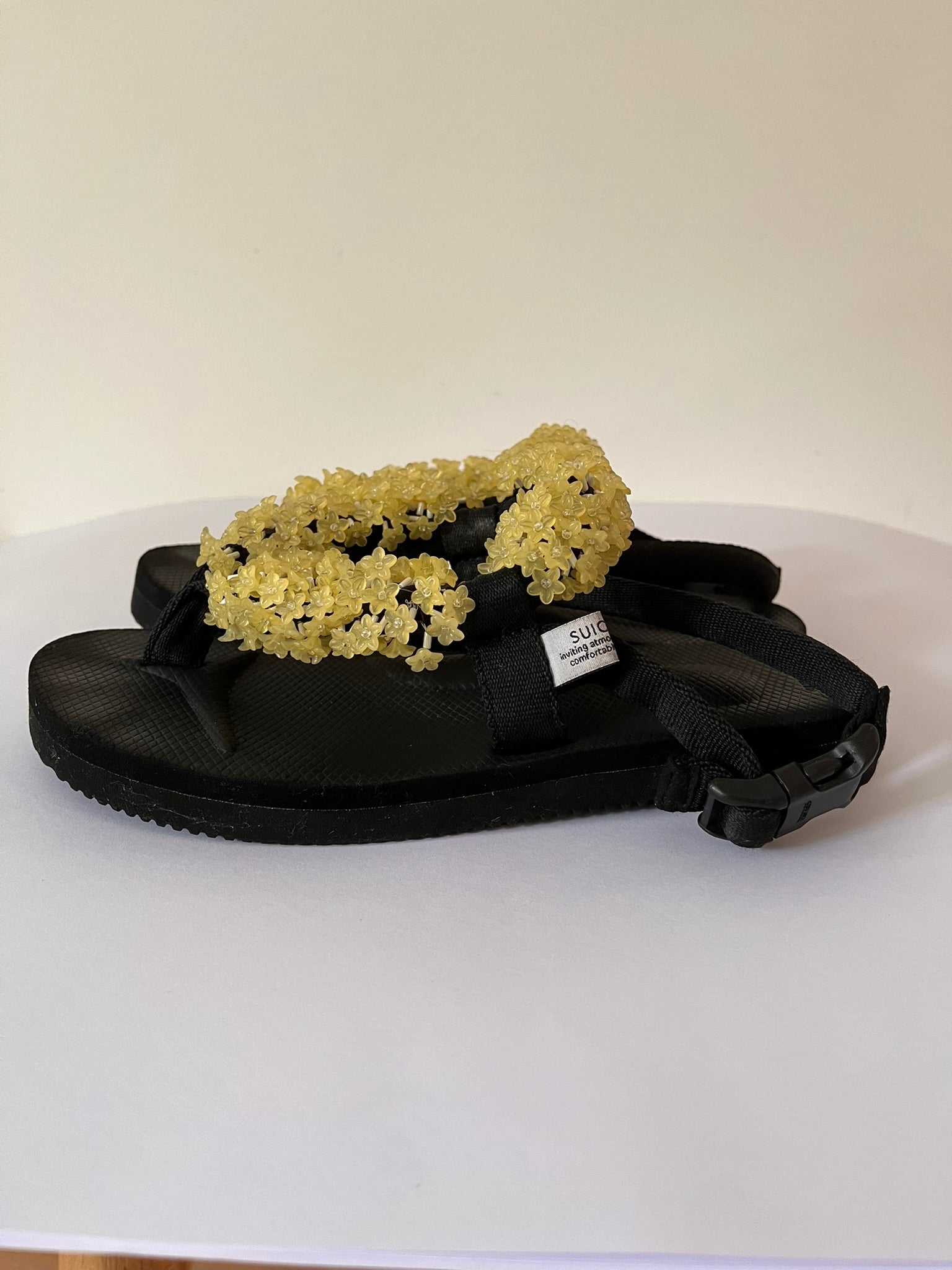 Cecile Behansen x Suicoke KAT Sandals in Black/Yellow.