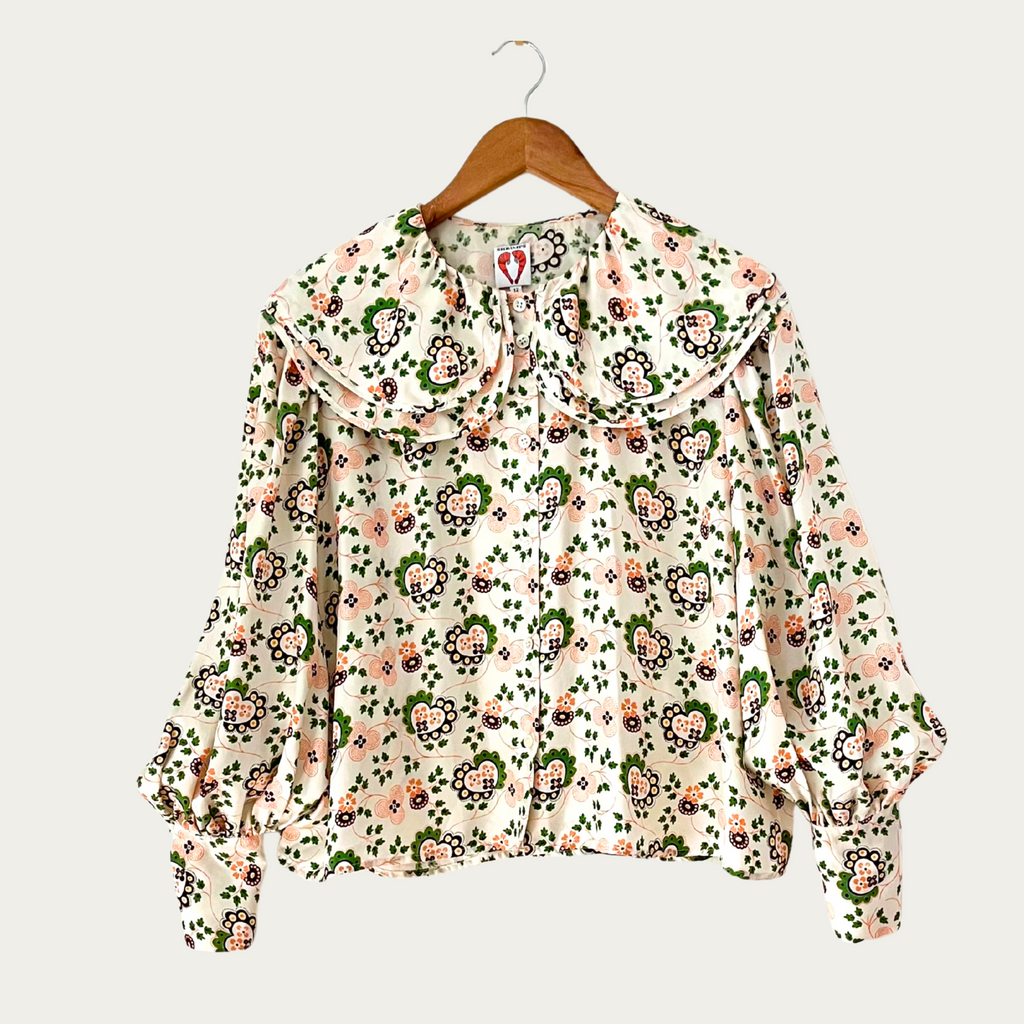 Shrimps AMELIA Heart-print Silk-crepe Blouse Size 12.