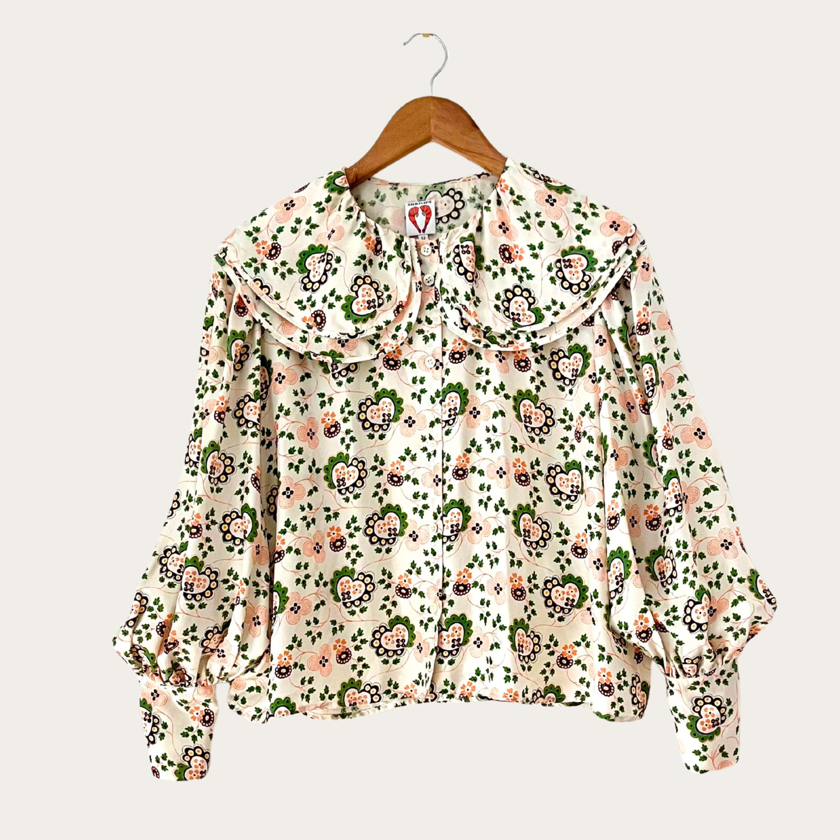 Shrimps AMELIA Heart-print Silk-crepe Blouse Size 12.