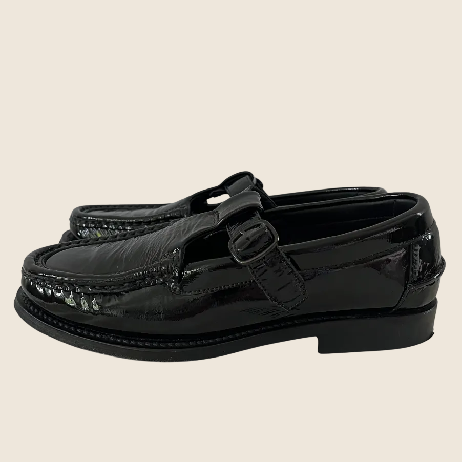 Hereu ALBER CRINKLE GLOSSY T-Bar Loafers Size EU38.
