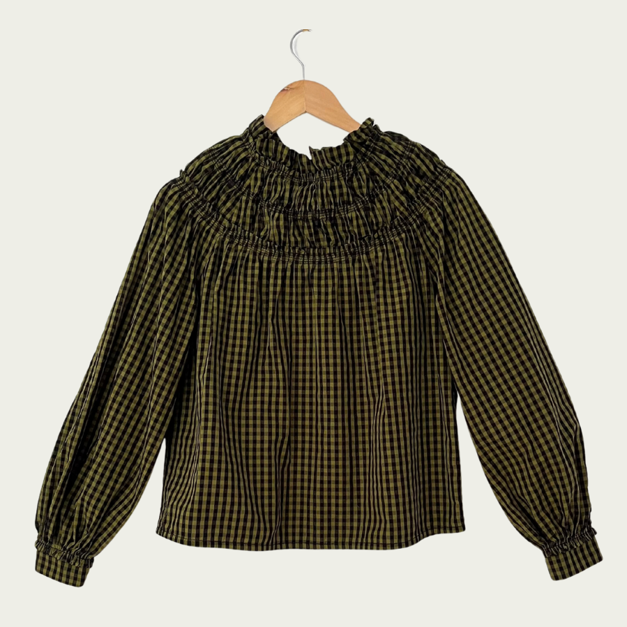 Proenza Schouler Checked Gathered Blouse Size 2/S.