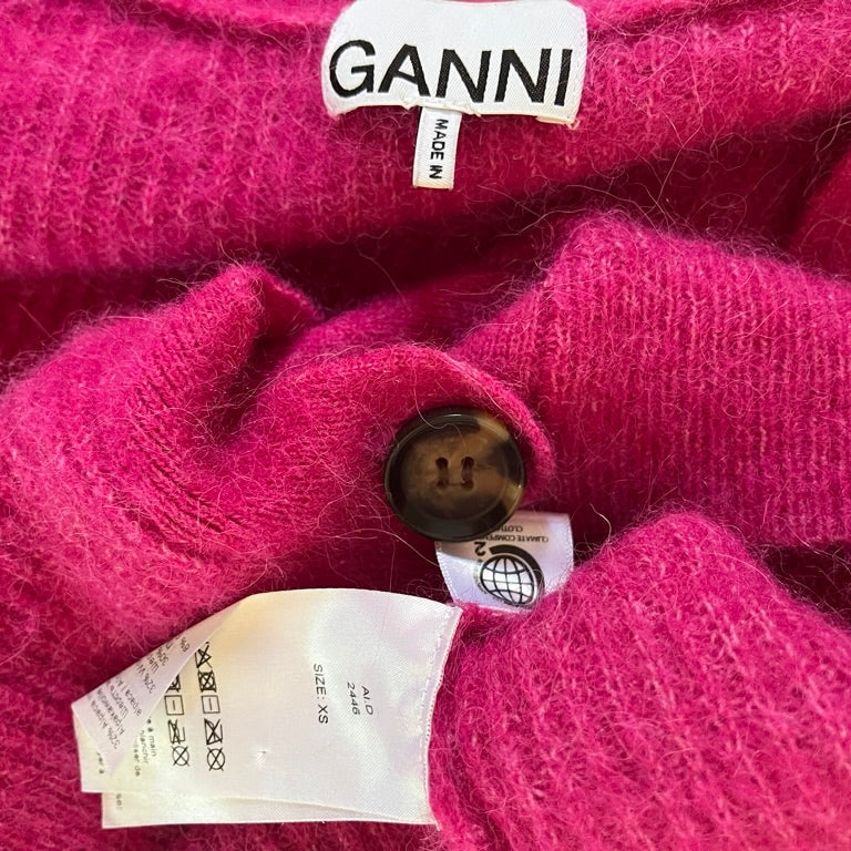 Ganni Wool Cardigan in Magenta.