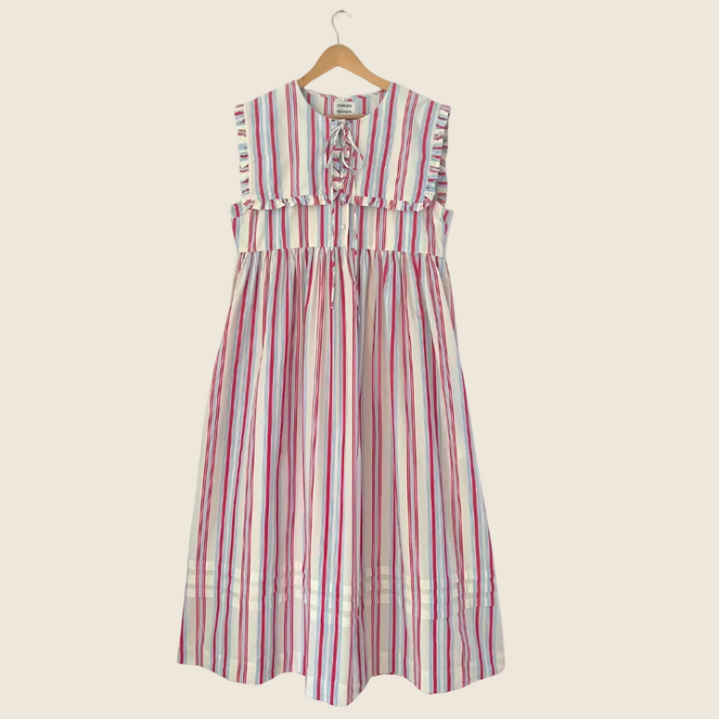 Damson Madder JOSEPHINE Stripe Midi Dress Size 16.