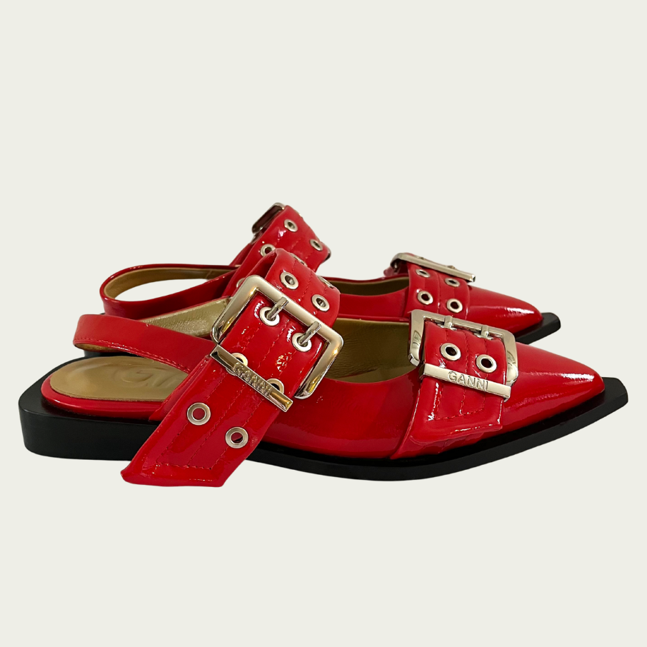 Ganni Feminine Buckle Ballerinas in Red Size EU37/AU6.