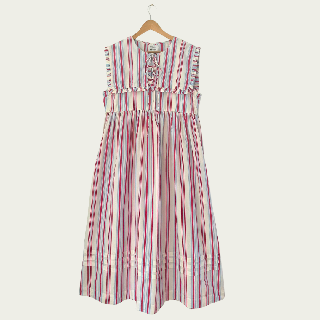 Damson Madder JOSEPHINE Stripe Midi Dress Size 16.