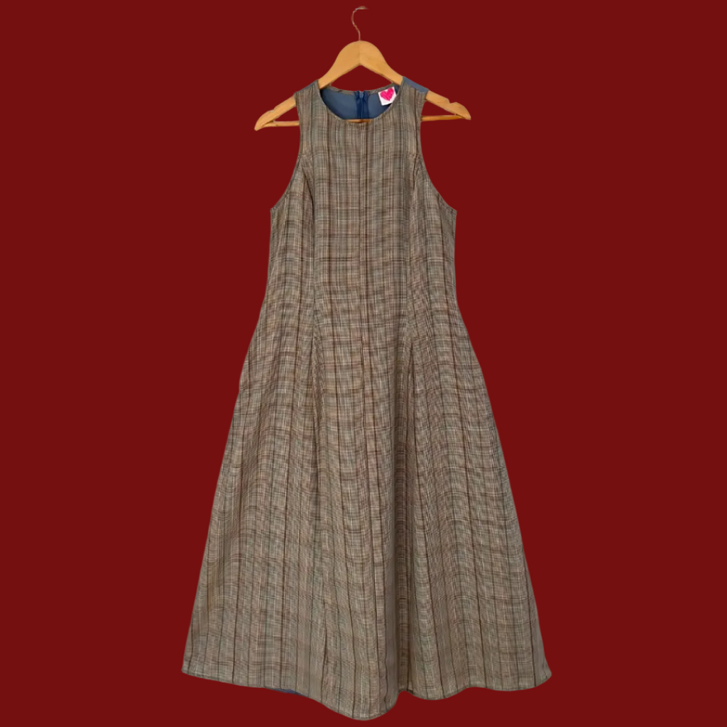 Katharina Lou OLLYROSE Maxi Dress in Green houndstooth & Trench blue Size XL.