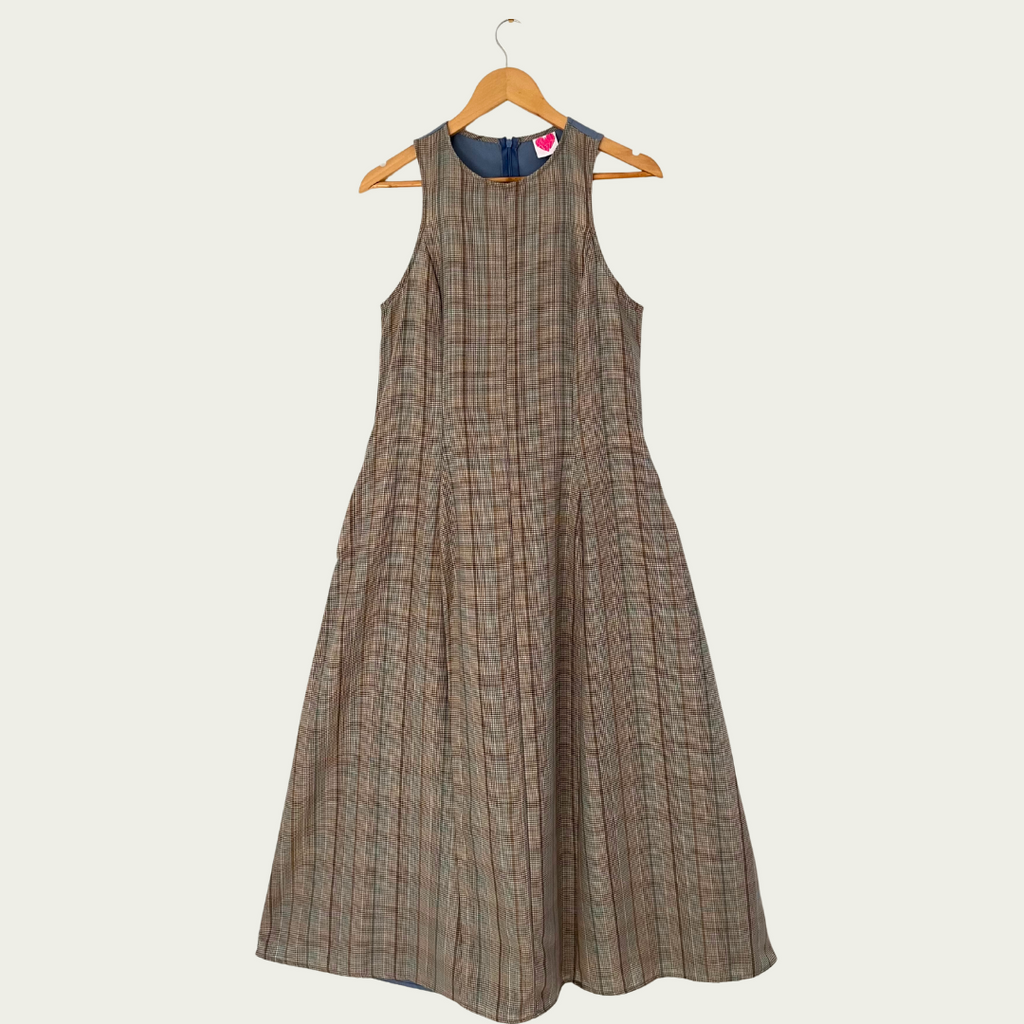 Katharina Lou OLLYROSE Maxi Dress in Green houndstooth & Trench blue Size XL.